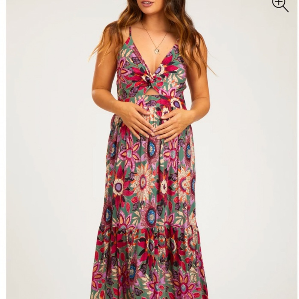 Pink blush maternity multicolor floral front twist maternity maxi dress
